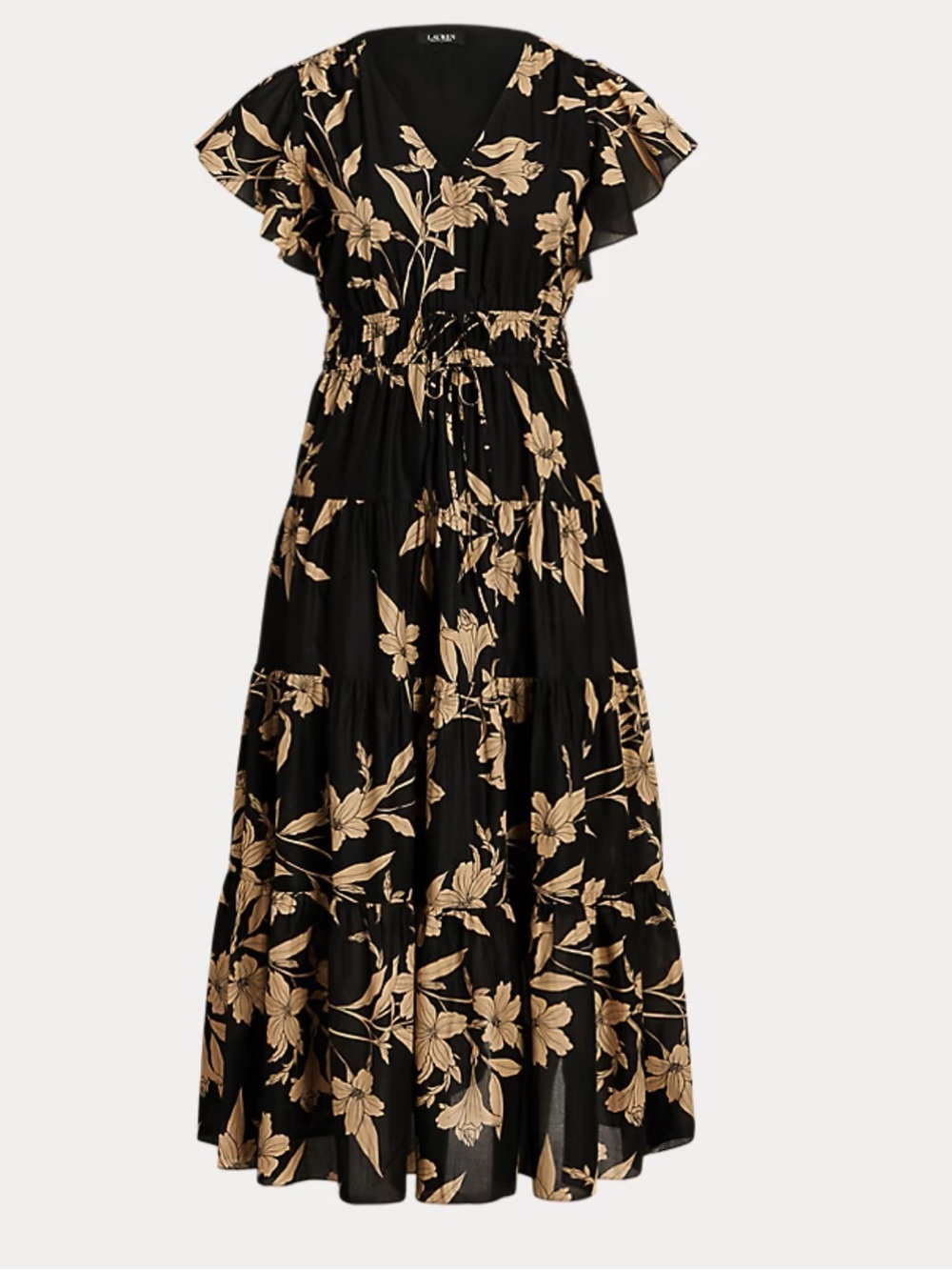 NWT Lauren Ralph Lauren Voile Floral Tiered Maxi Dress Black Beige Size 6 - Picture 2 of 10